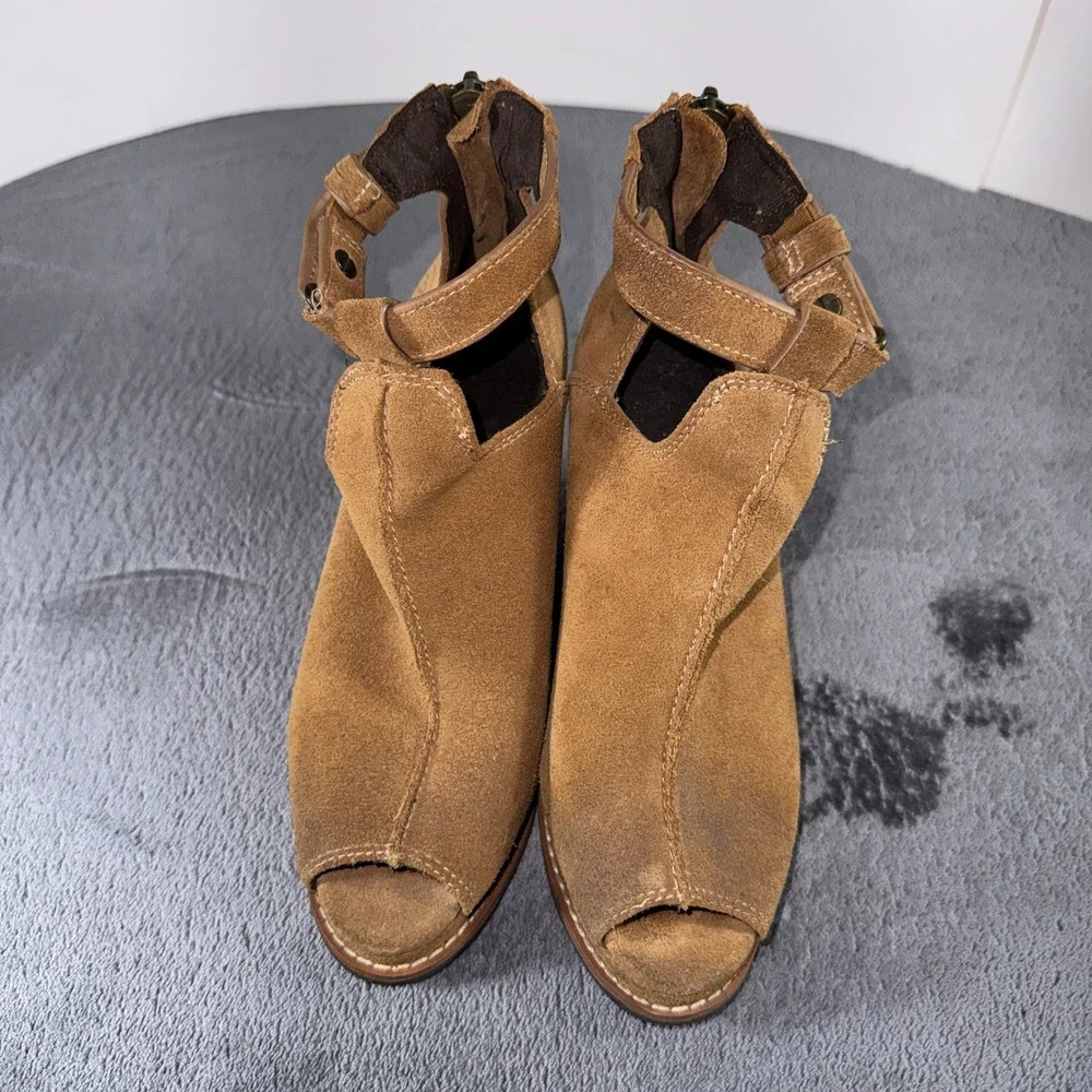 Ariat Boots Womens 6.5 Wedge Ankle Booties Brown Leather Peep Toe Casual BackZip